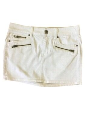 Edgy American Eagle Outfitters sexy mini skirt white jeans denim zippers size 4
